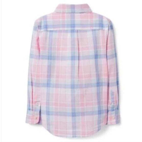Janie and Jack Bubblegum Madras Plaid Button Down Shirt Size 4 - Picture 2 of 11